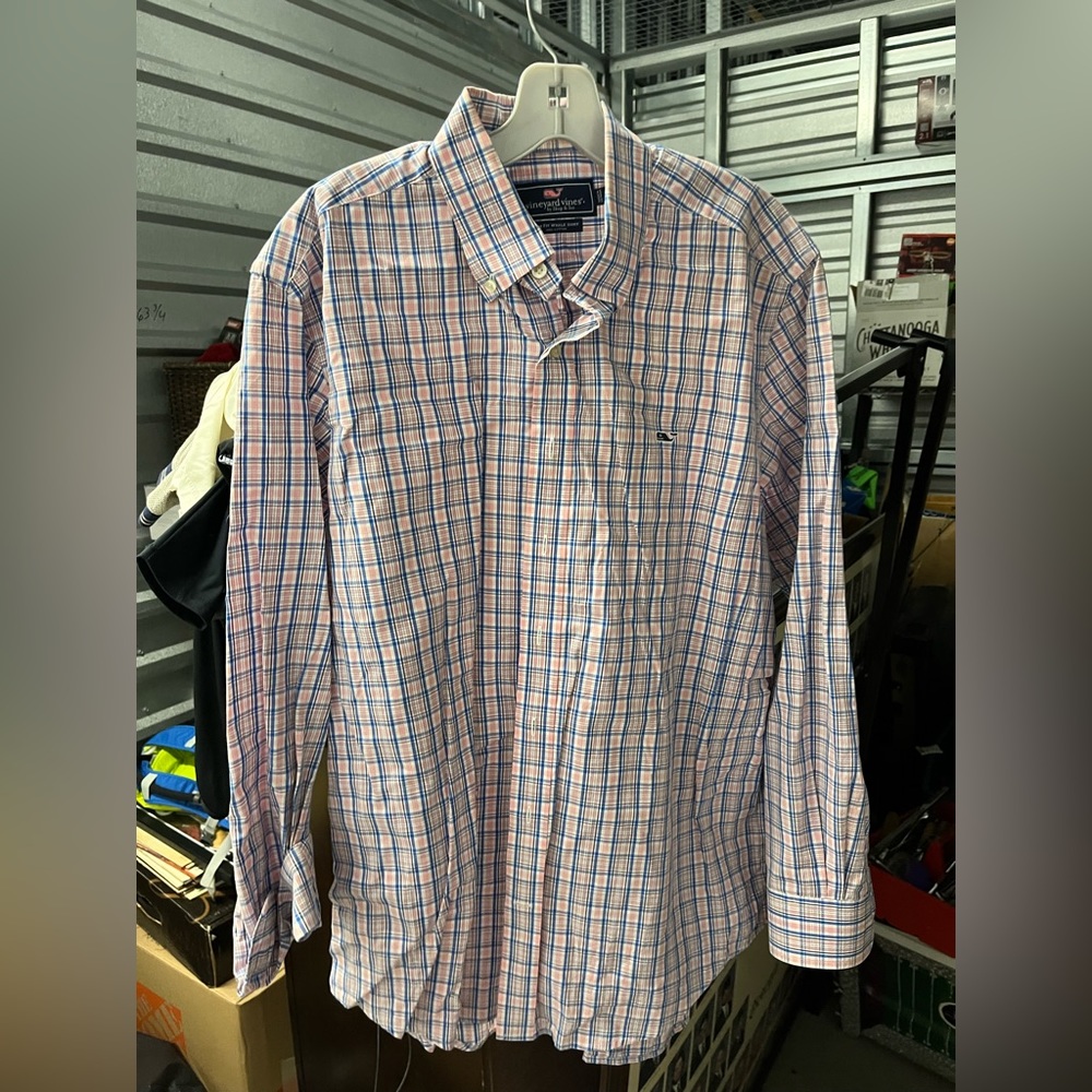 Vineyard Vines mens long sleeve pink & blue button down